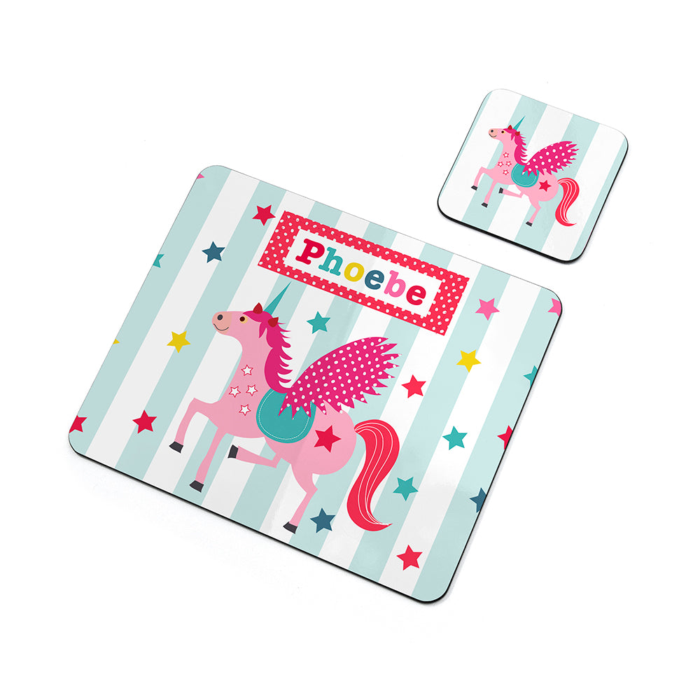 Personalised Girl's Unicorn Placemat Set