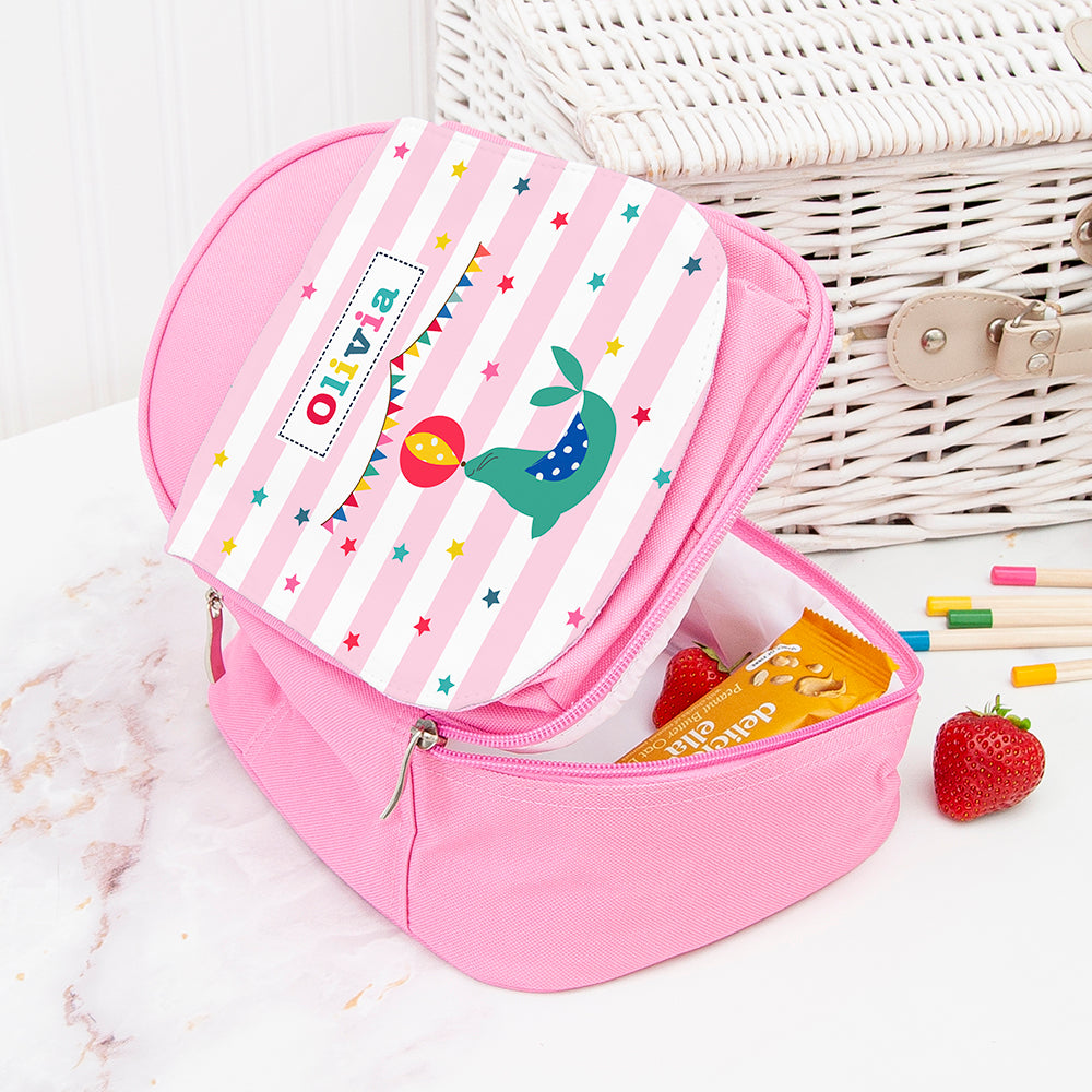 Personalised Circus Themed Pink Lunch Bag