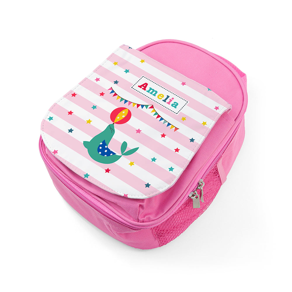 Personalised Circus Themed Pink Lunch Bag