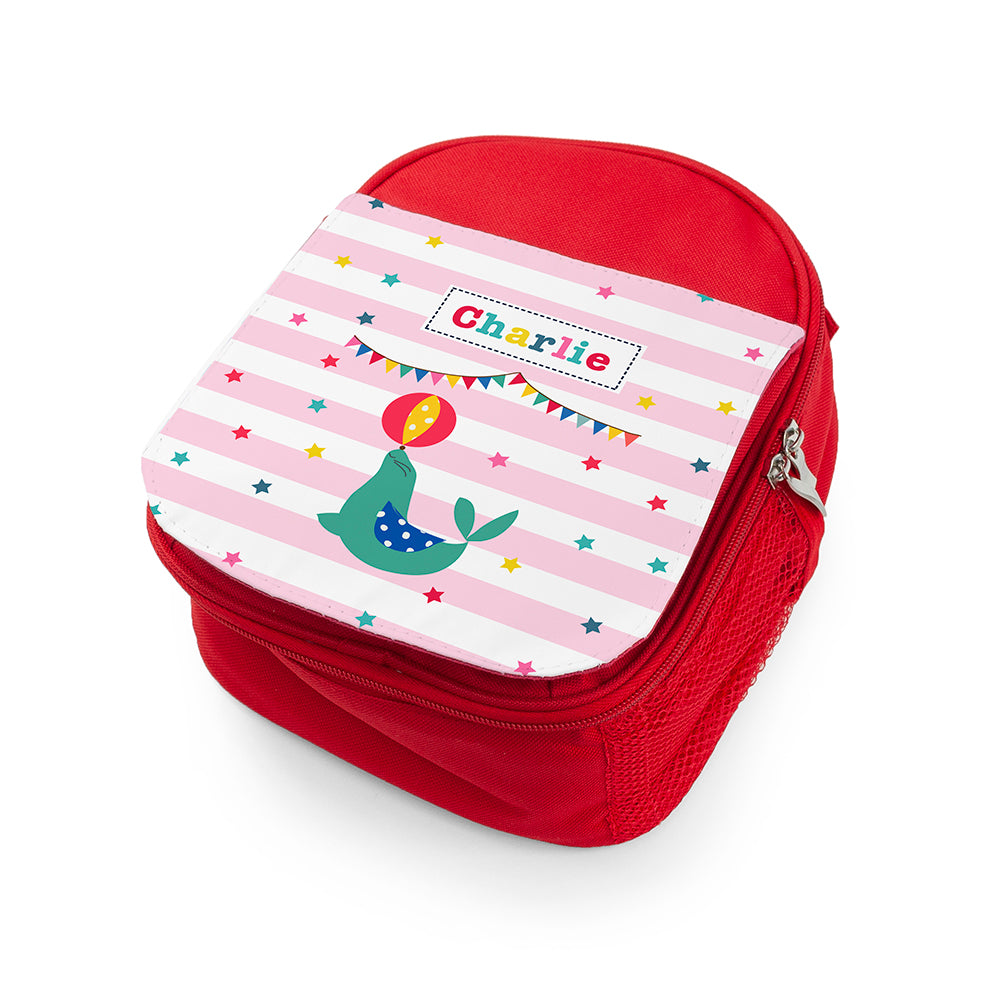 Personalised Circus Themed Red Lunch Bag