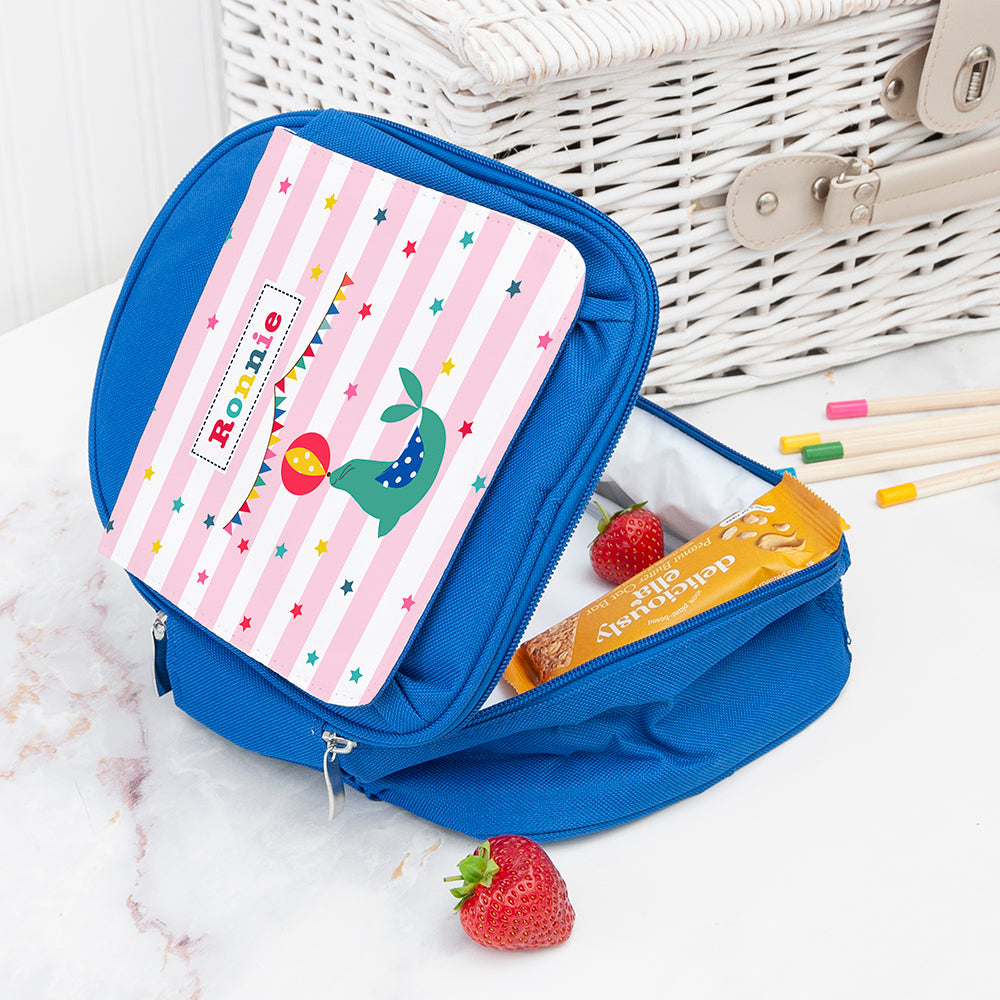 Personalised Circus Themed Blue Lunch Bag