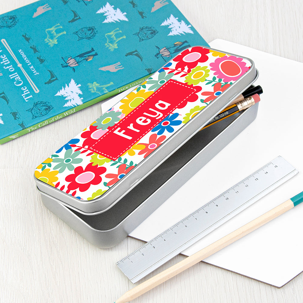 Personalised Girl's Patterned Pencil Case Tin