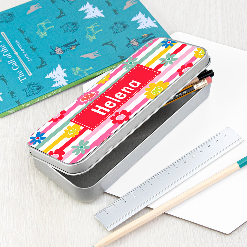 Personalised Girl's Patterned Pencil Case Tin