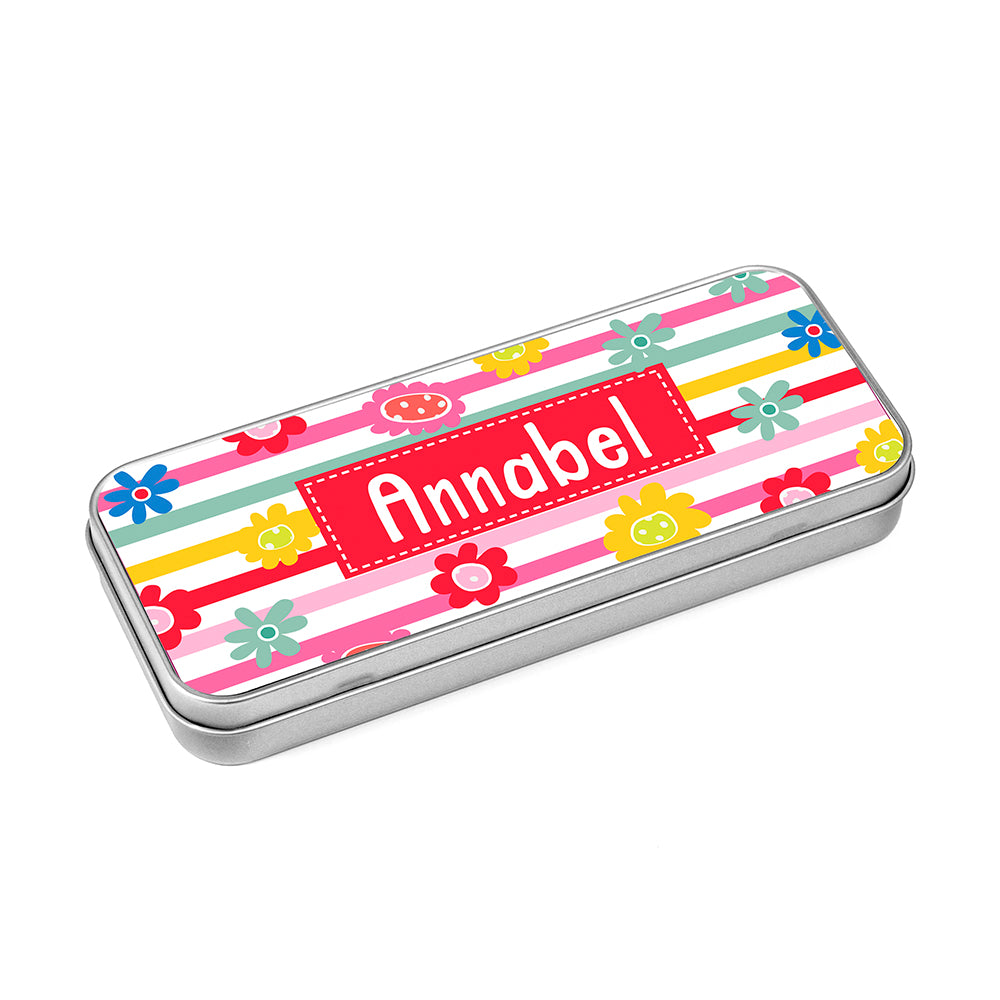 Personalised Girl's Patterned Pencil Case Tin