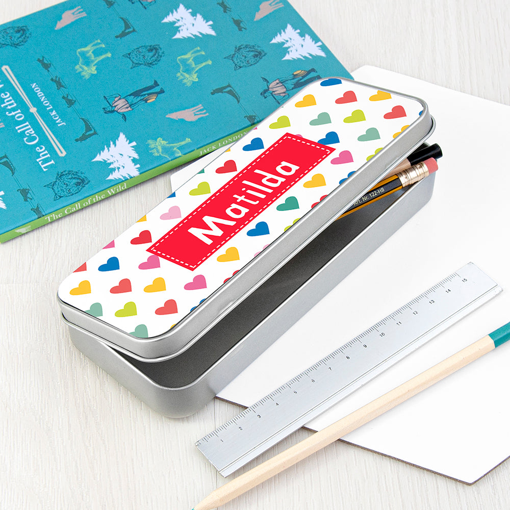 Personalised Girl's Patterned Pencil Case Tin