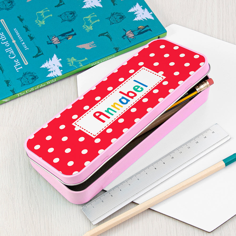 Personalised Girl's Patterned Pink Pencil Case Tin