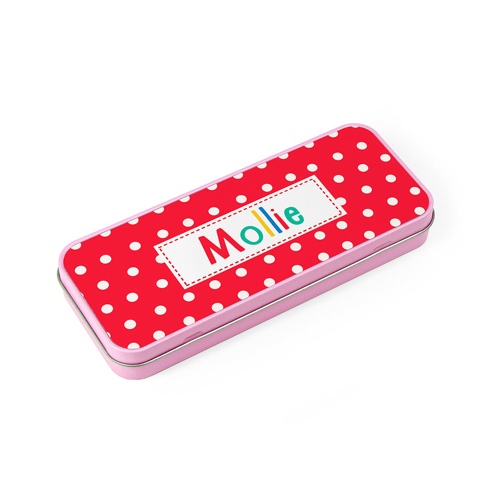 Personalised Girl's Patterned Pink Pencil Case Tin