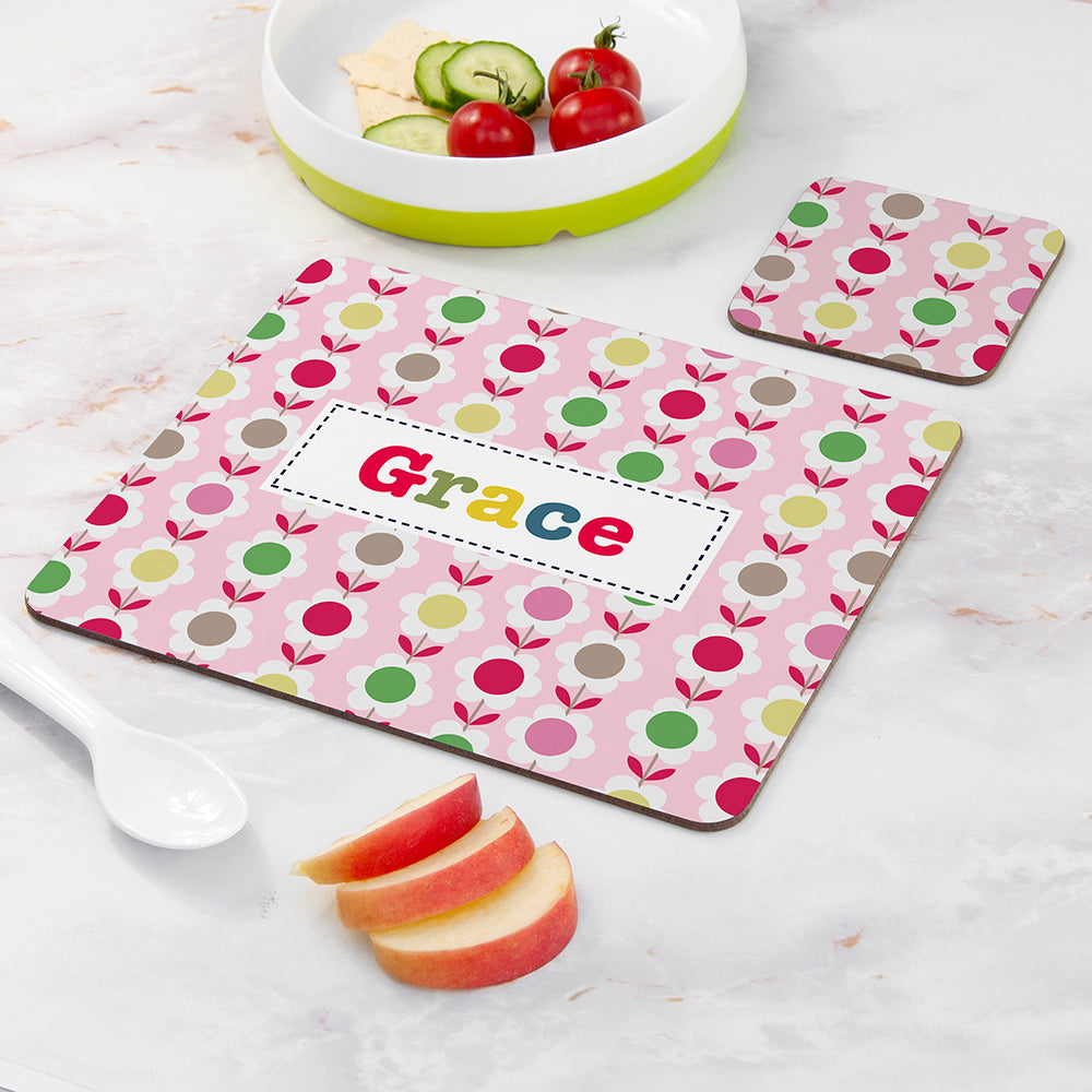Personalised Girl's Patterned Placemat Set