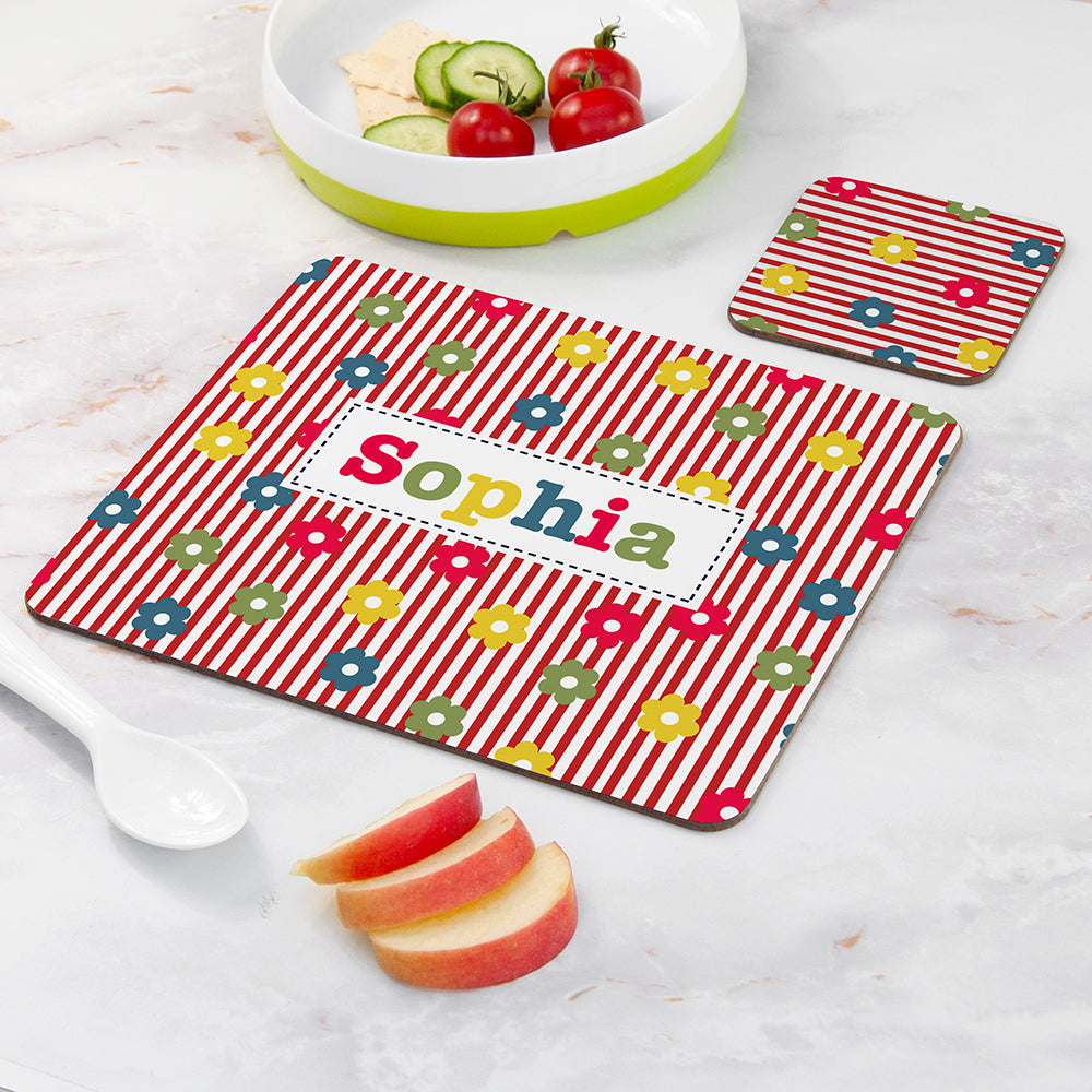 Personalised Girl's Patterned Placemat Set