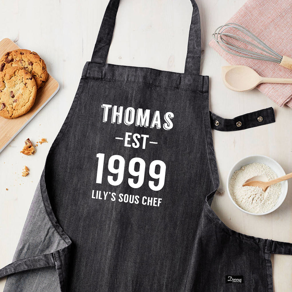 Personalised Grey Denim Established Year Apron