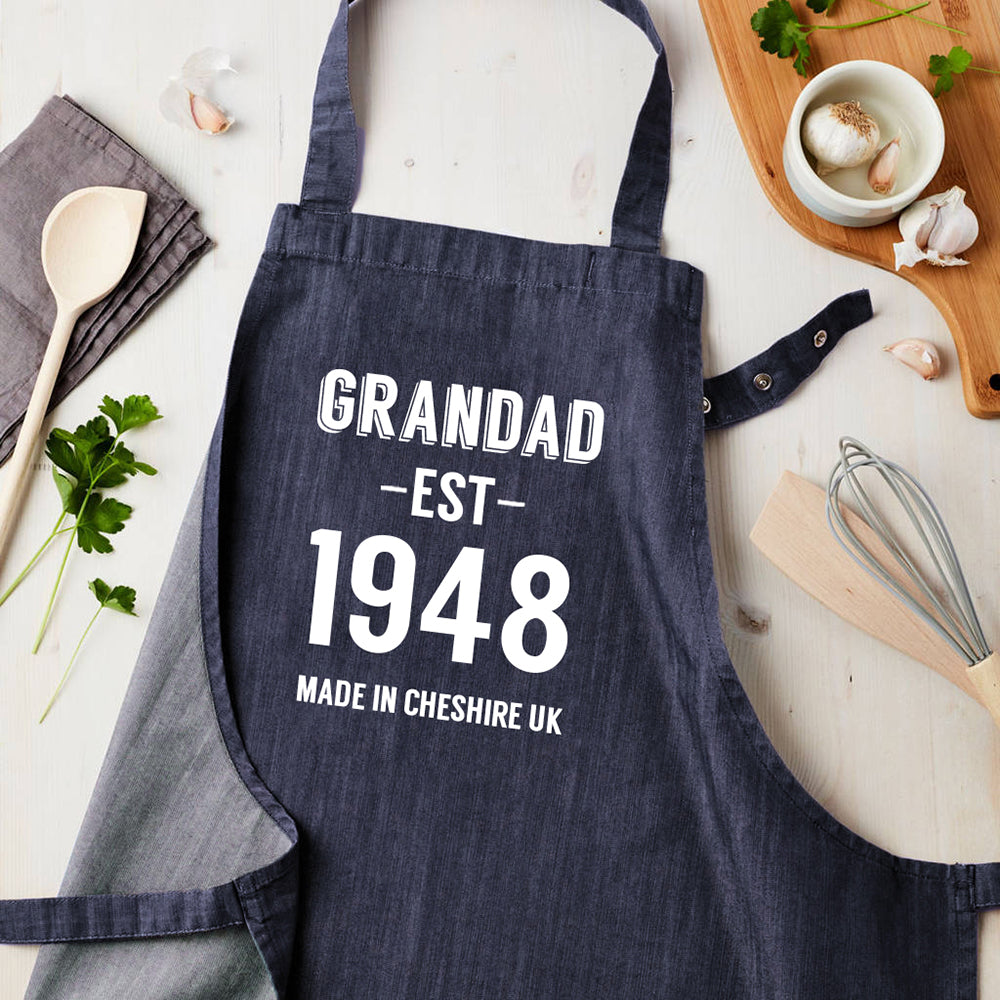 Personalised Blue Denim Established Year Apron