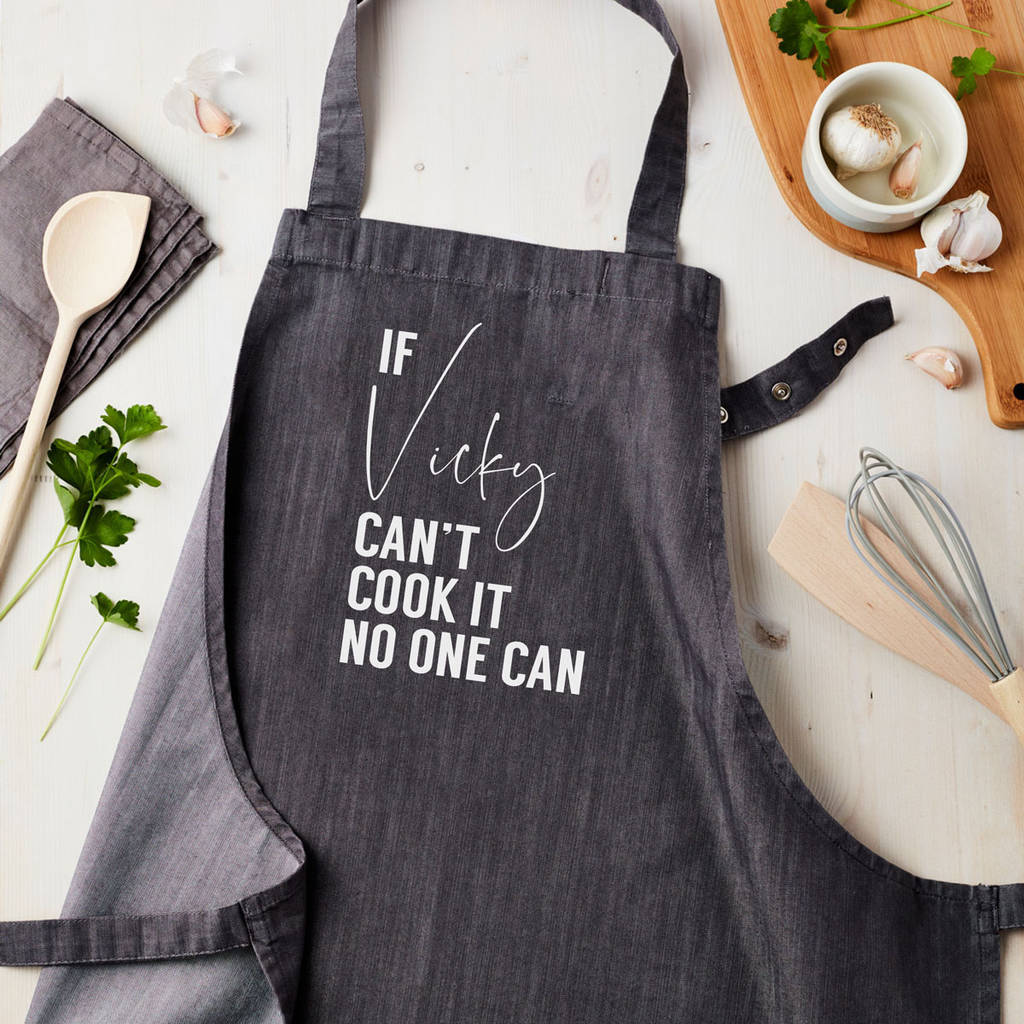 Personalised Grey Denim Can Cook It Apron
