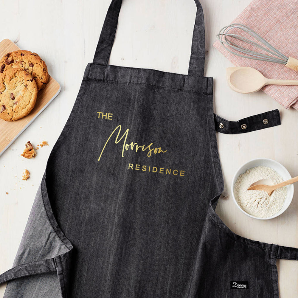 Personalised Grey Denim Family Residence Apron