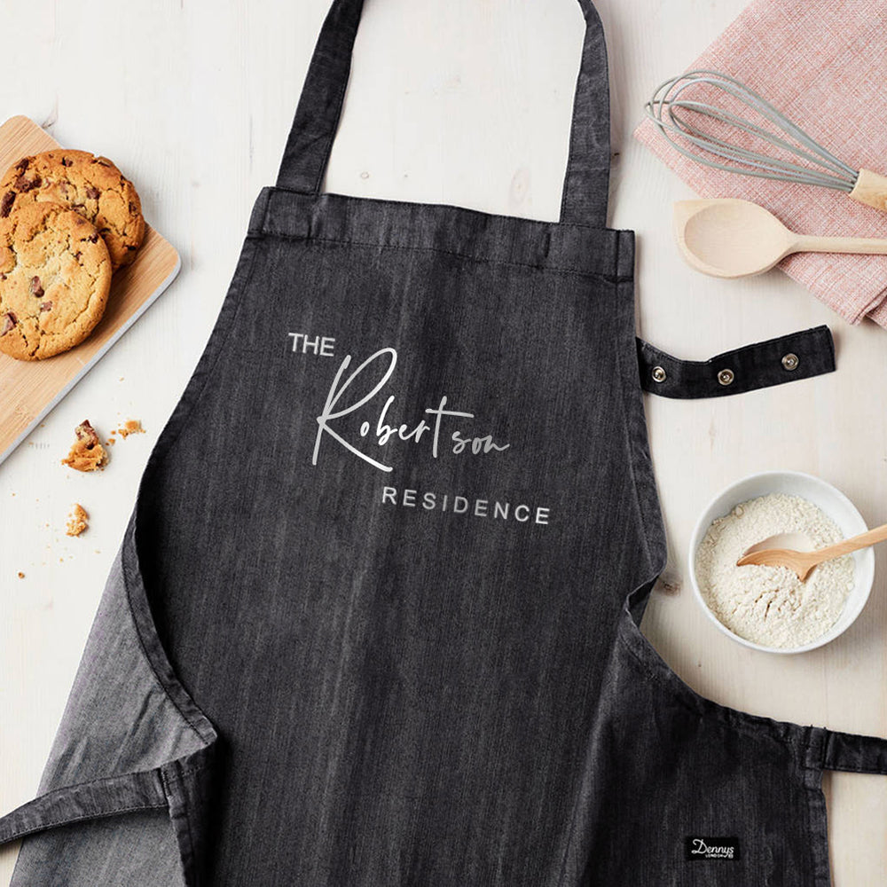 Personalised Grey Denim Family Residence Apron