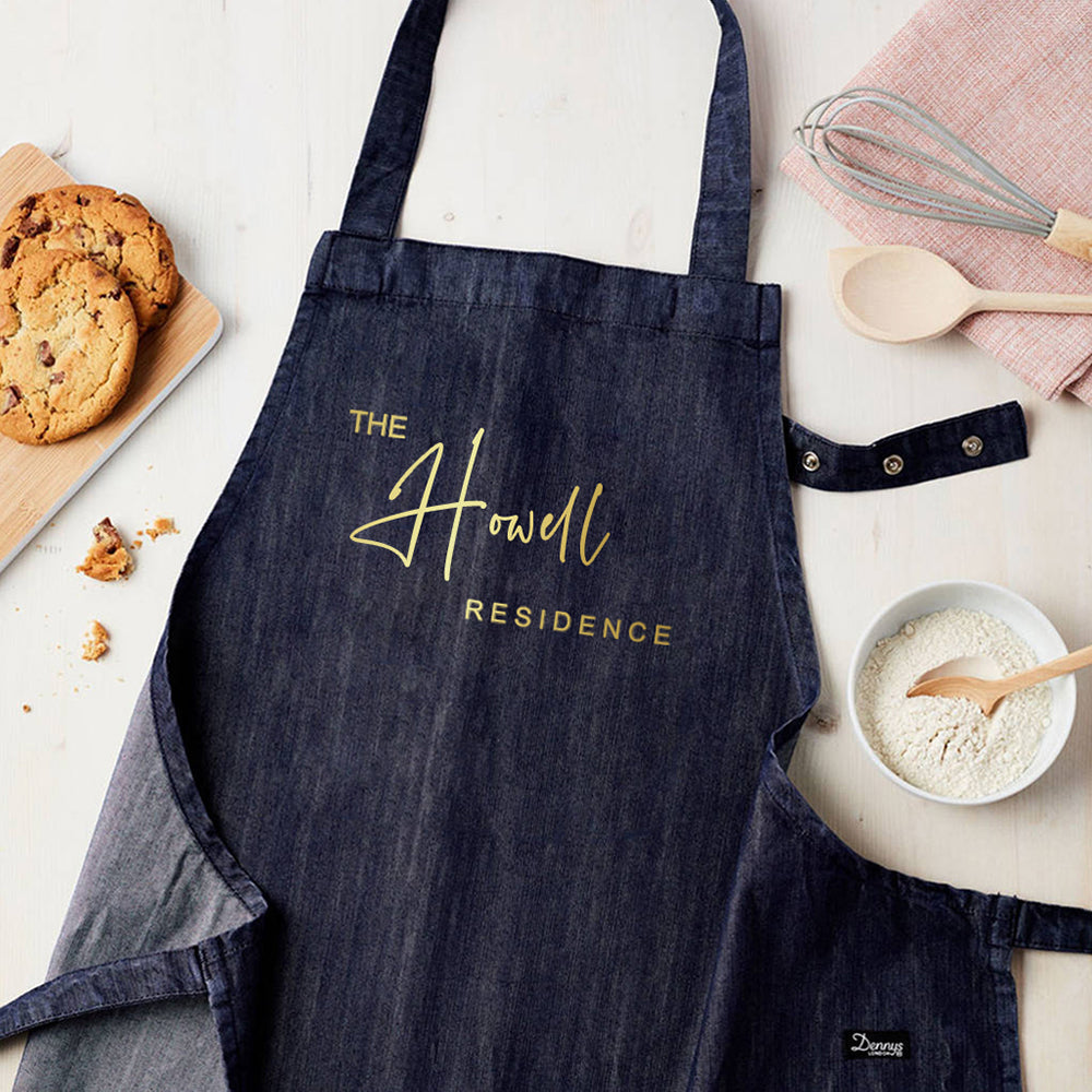 Personalised Blue Denim Family Residence Apron