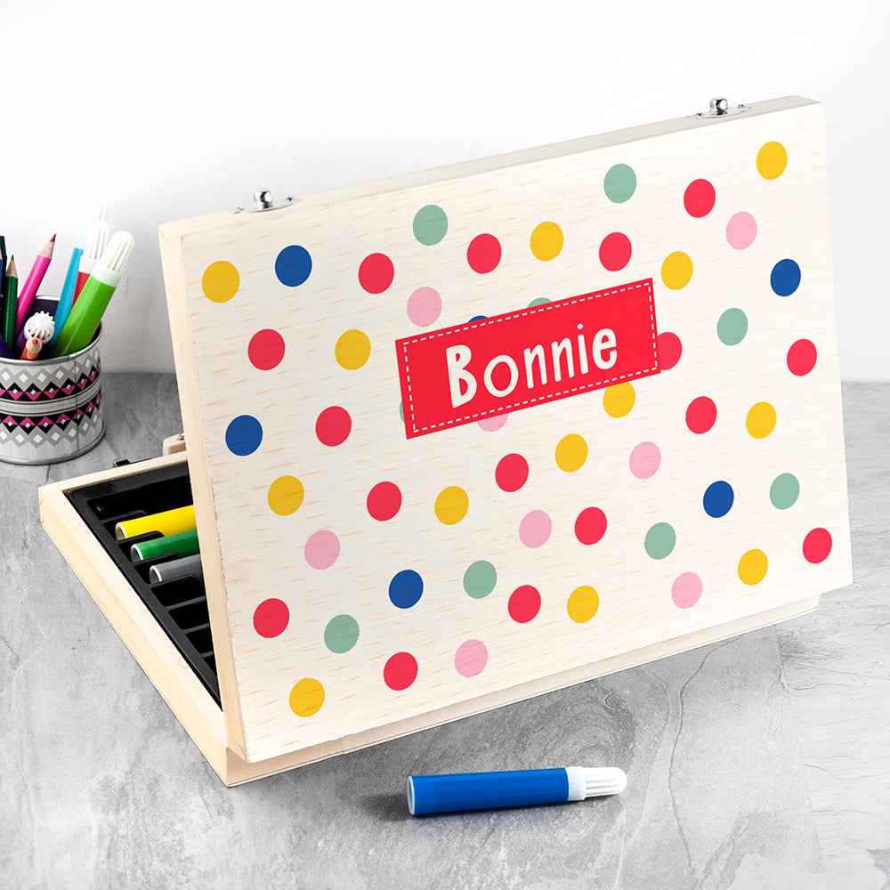 Personalised Kid's Polka Dot Colouring Set