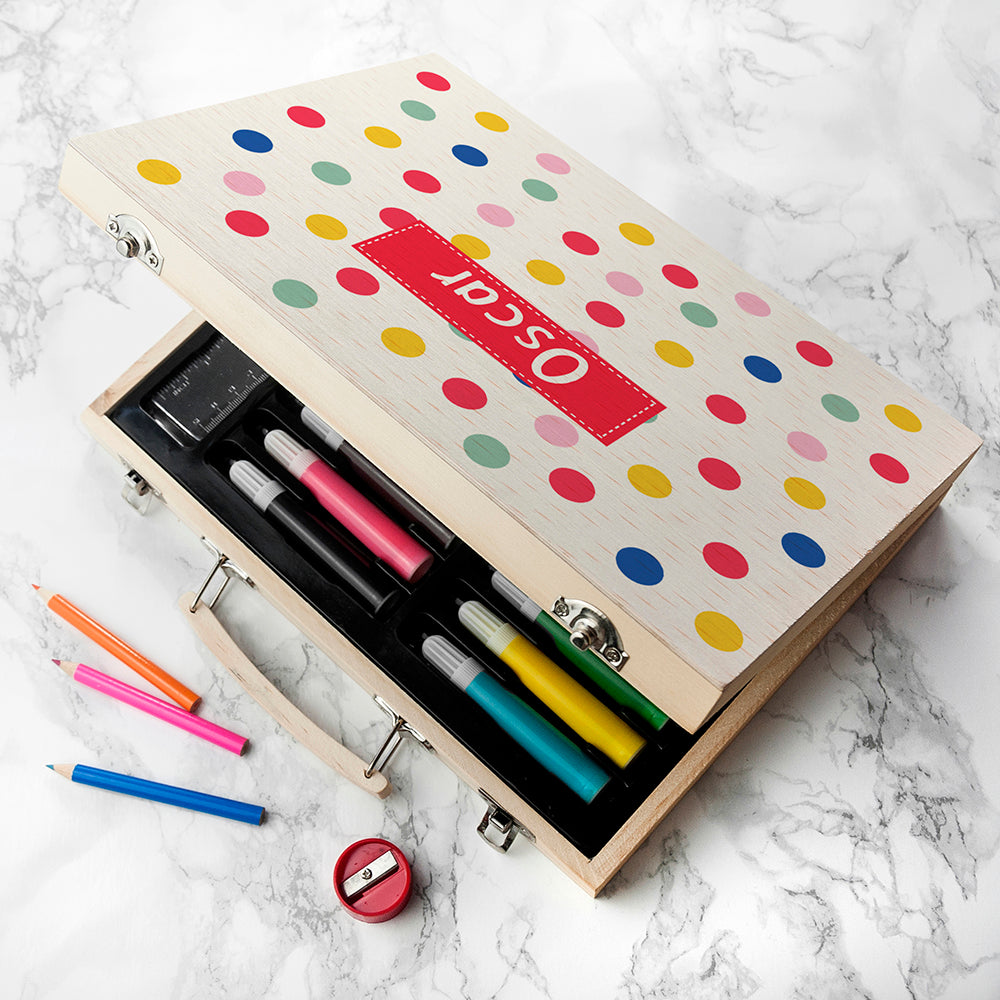 Personalised Kid's Polka Dot Colouring Set