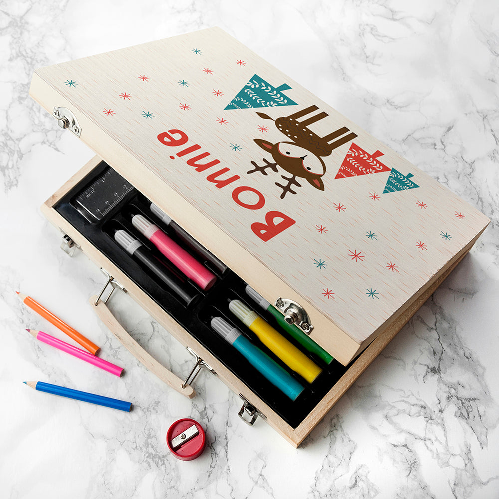 Personalised Kid's Reindeer Colouring Set