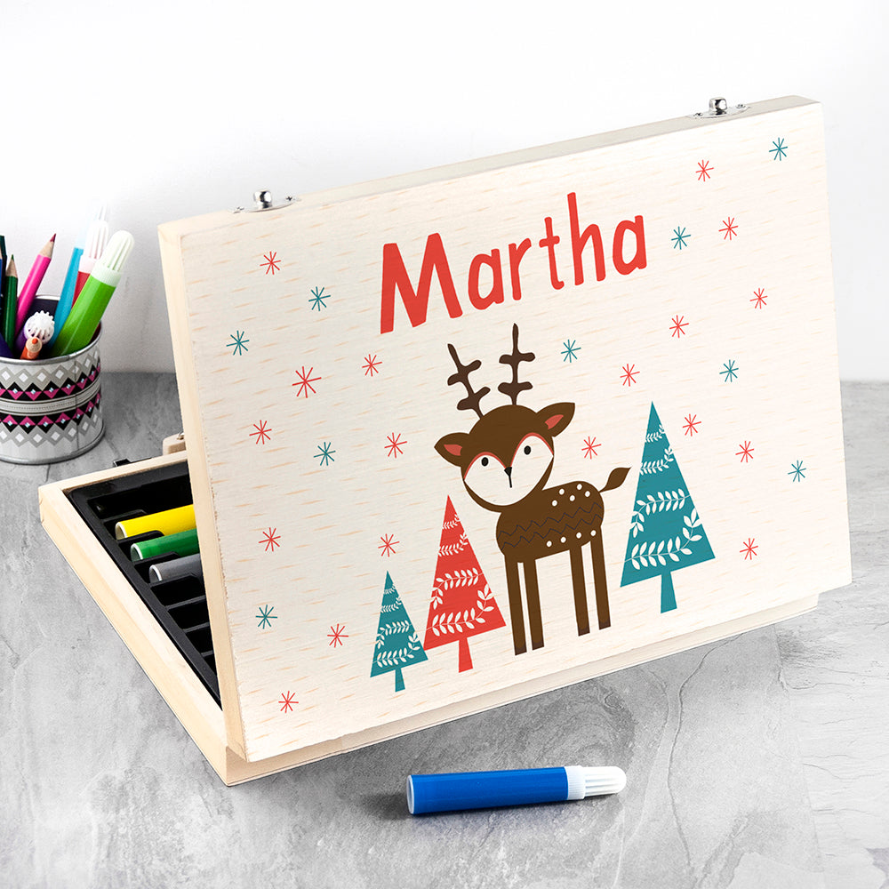 Personalised Kid's Reindeer Colouring Set