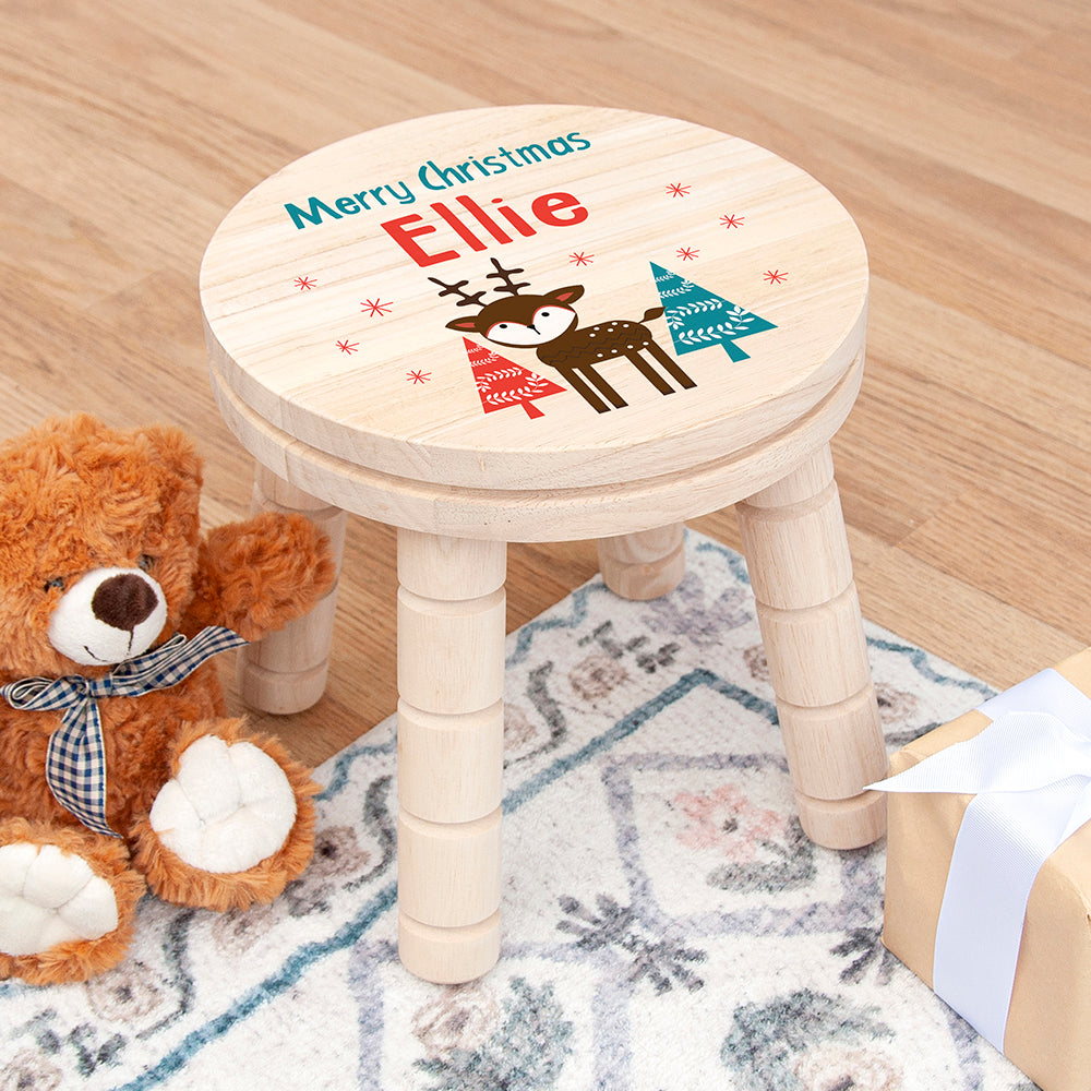 Personalised Kid's Reindeer Wooden Stool