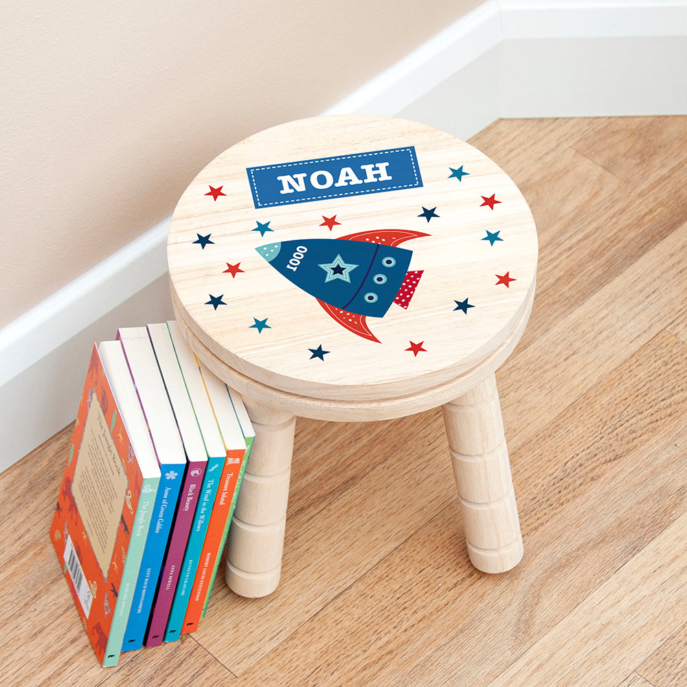 Personalised Kid's Rocket Wooden Stool