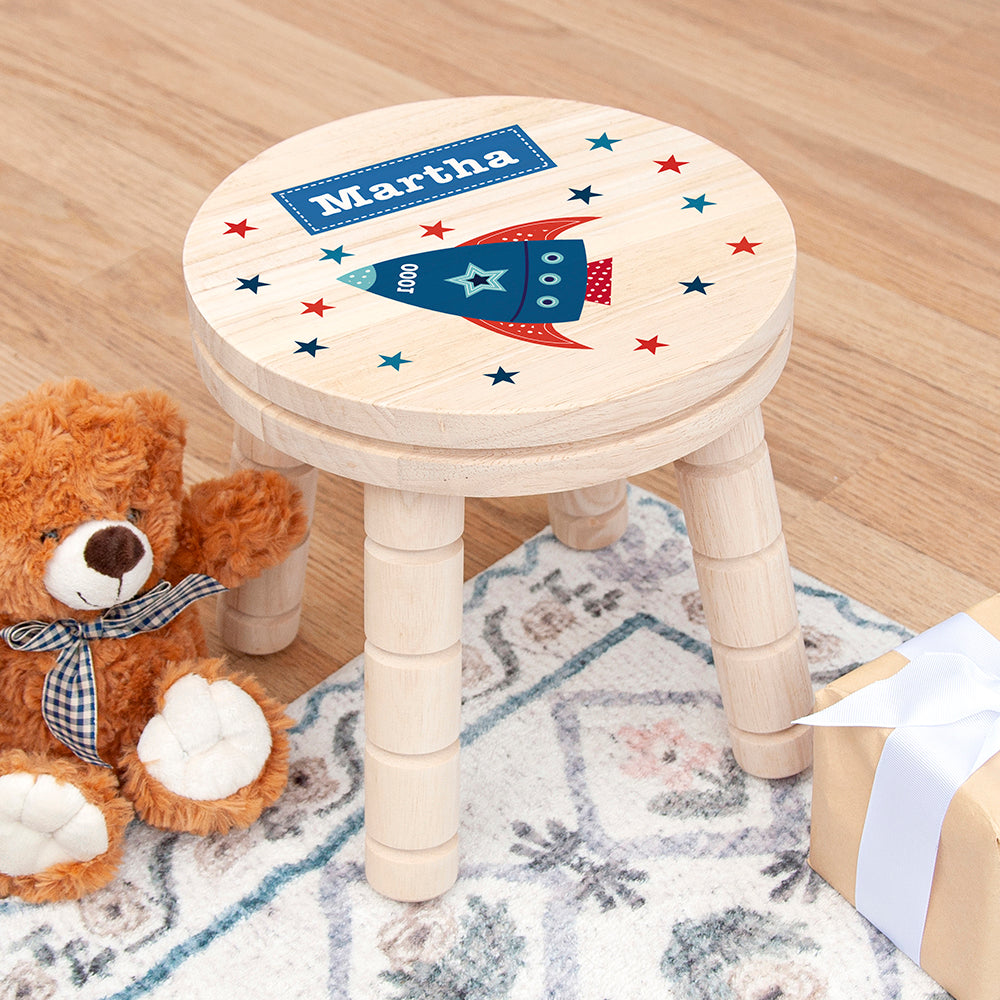 Personalised Kid's Rocket Wooden Stool