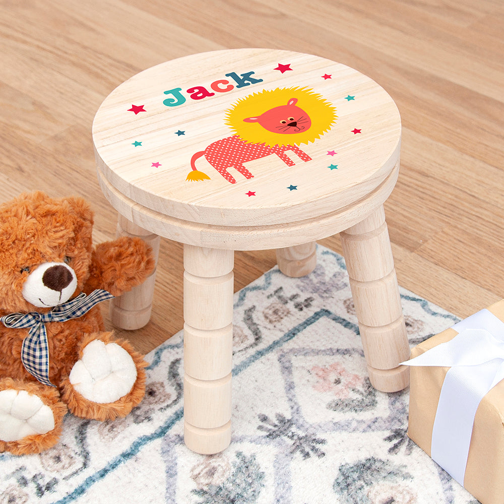 Personalised Kid's Lion Wooden Stool