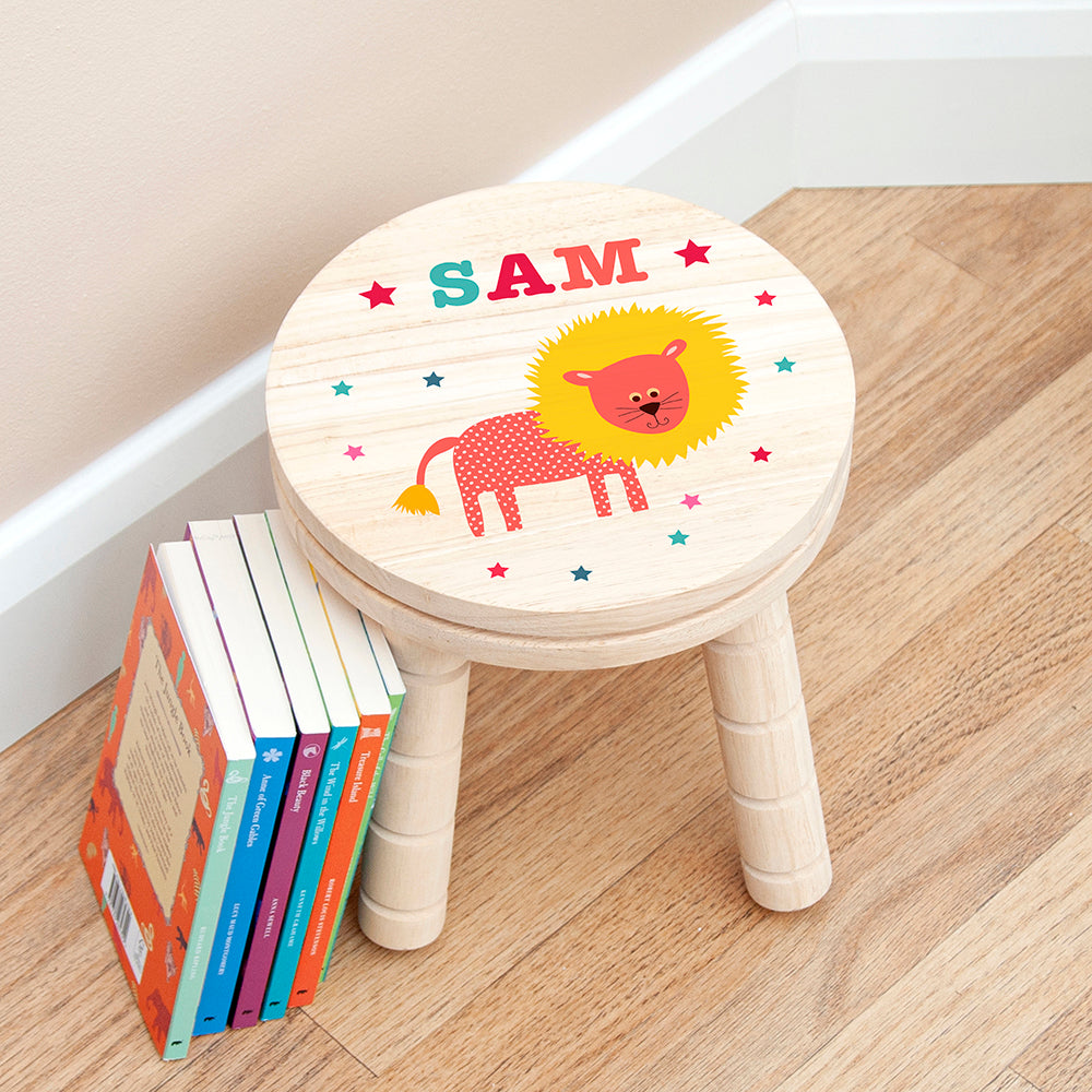 Personalised Kid's Lion Wooden Stool