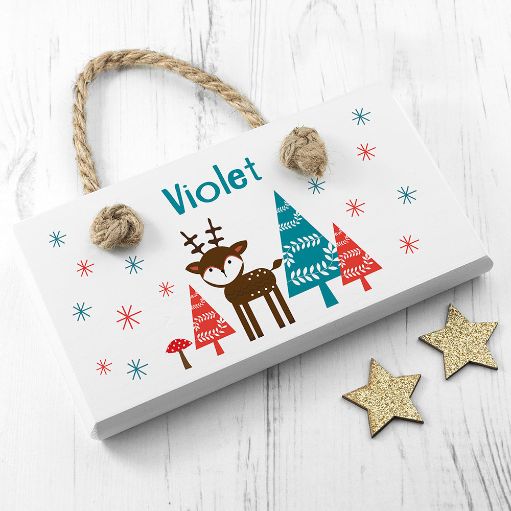 Personalised Kid's Reindeer White Door Sign