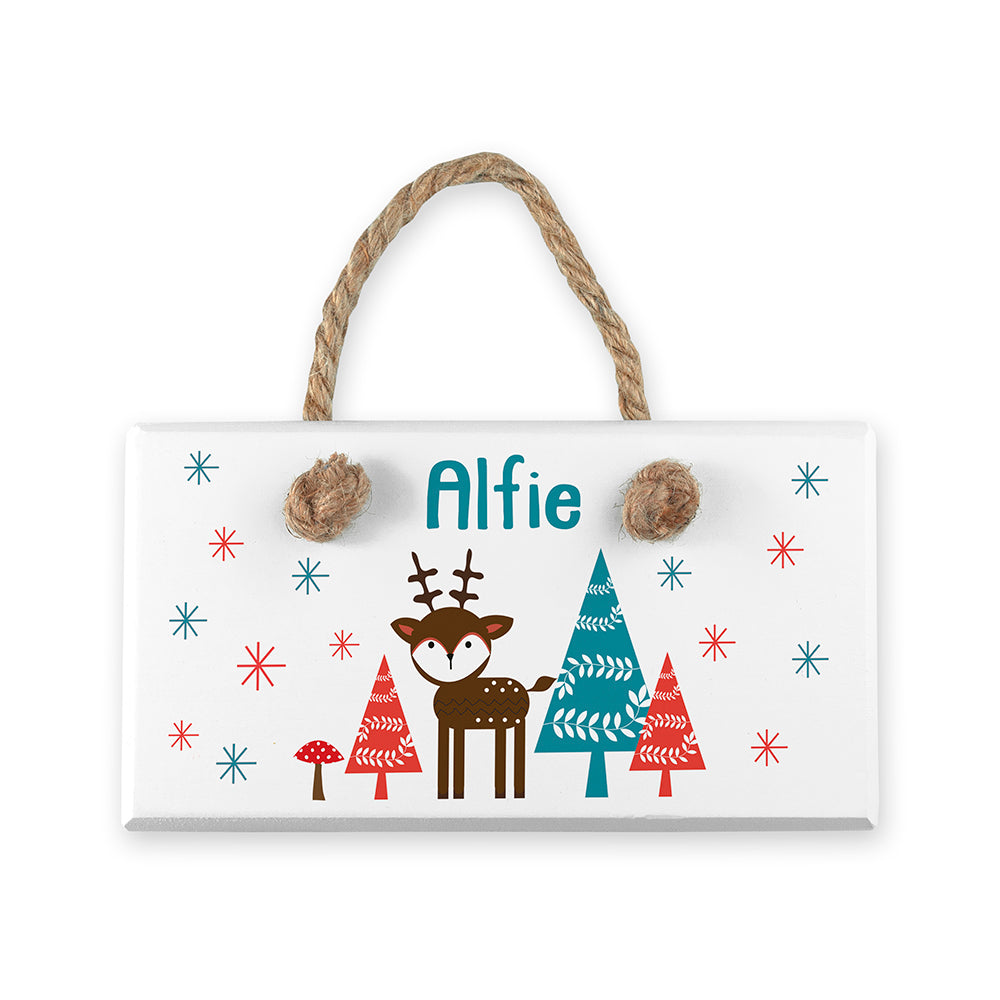 Personalised Kid's Reindeer White Door Sign