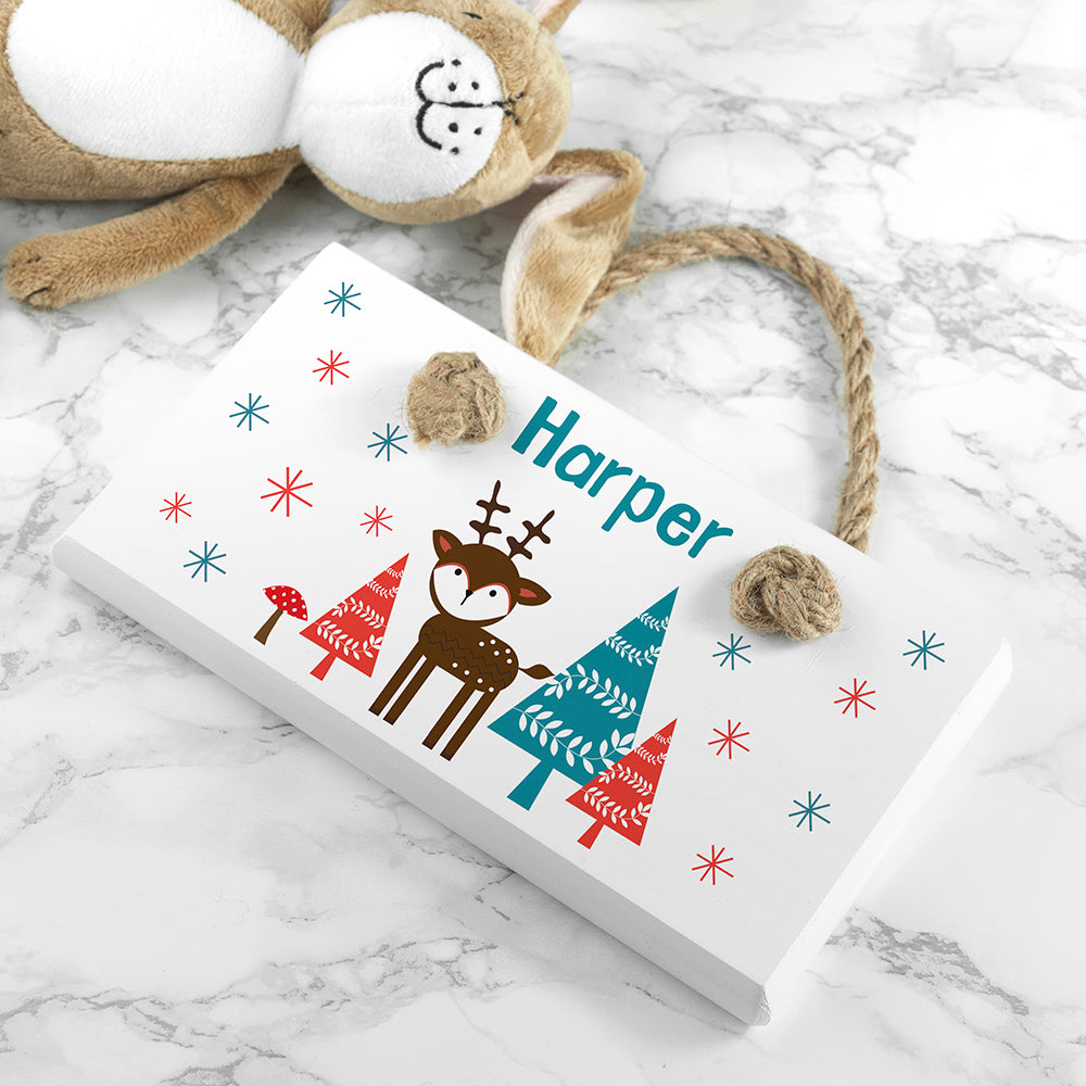 Personalised Kid's Reindeer White Door Sign
