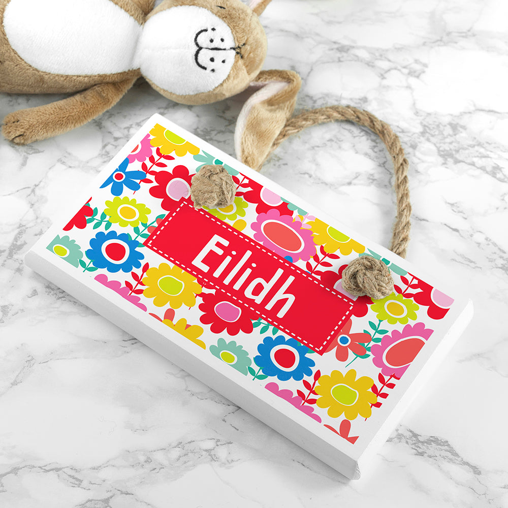 Personalised Kid's Floral White Door Sign