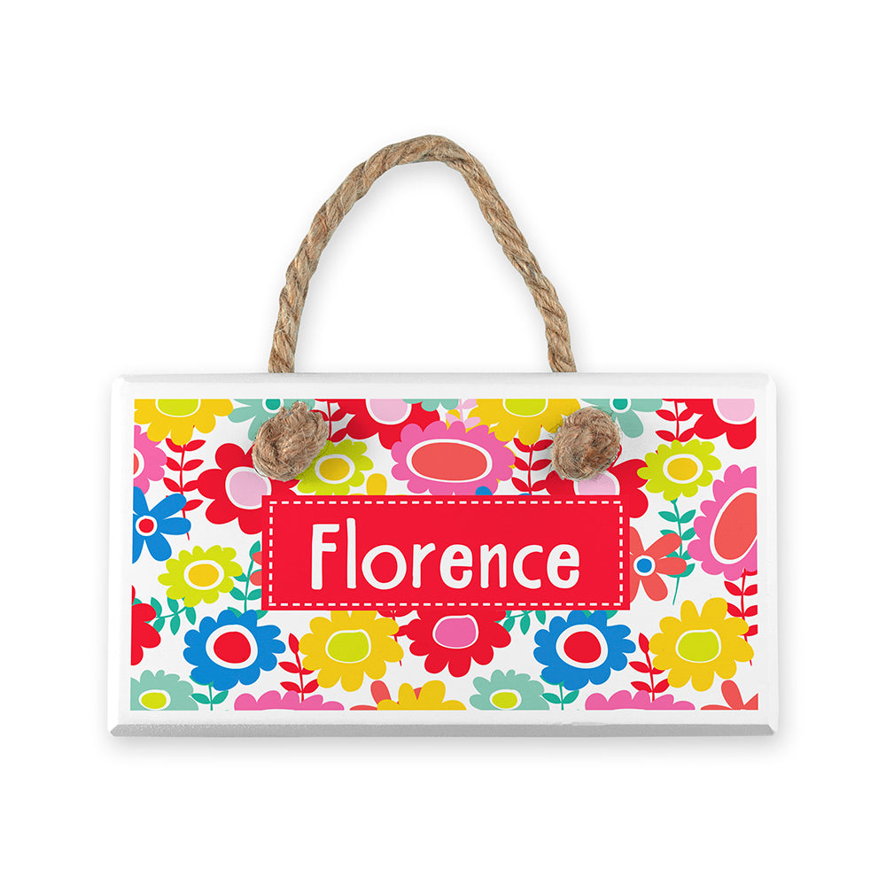 Personalised Kid's Floral White Door Sign