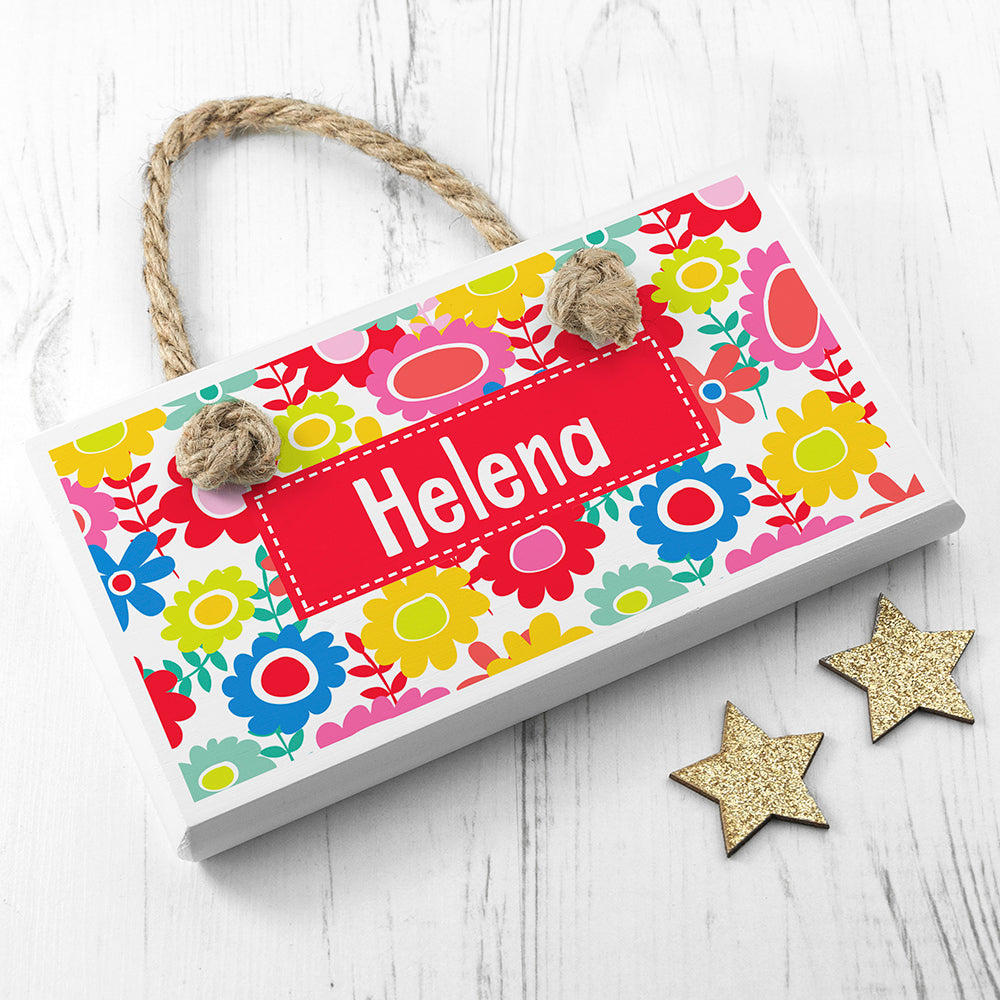 Personalised Kid's Floral White Door Sign