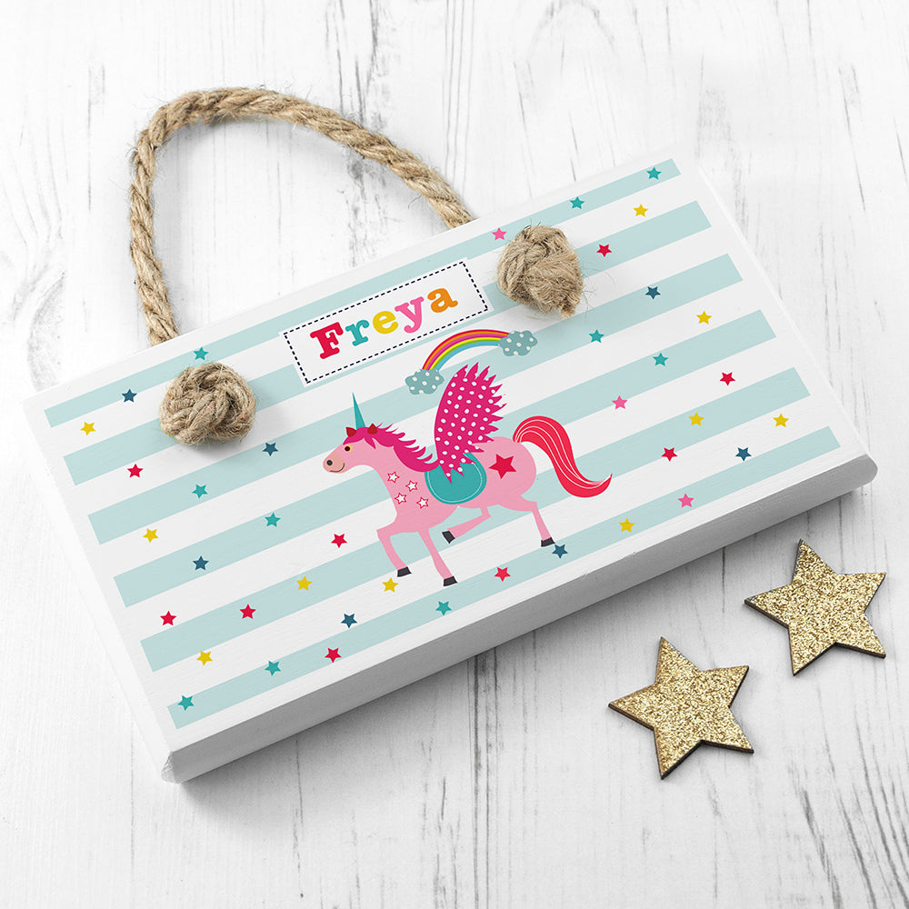 Personalised Kid's Unicorn White Door Sign