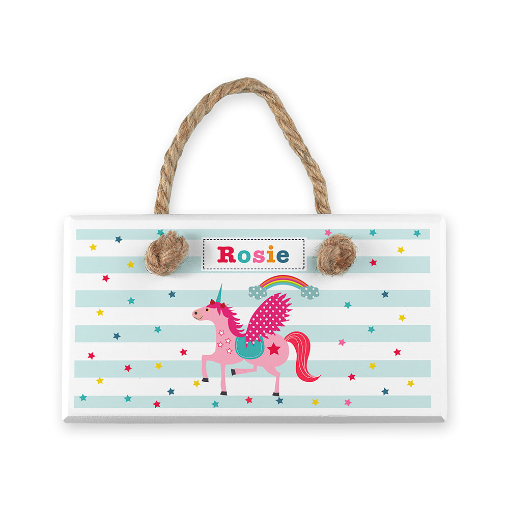 Personalised Kid's Unicorn White Door Sign
