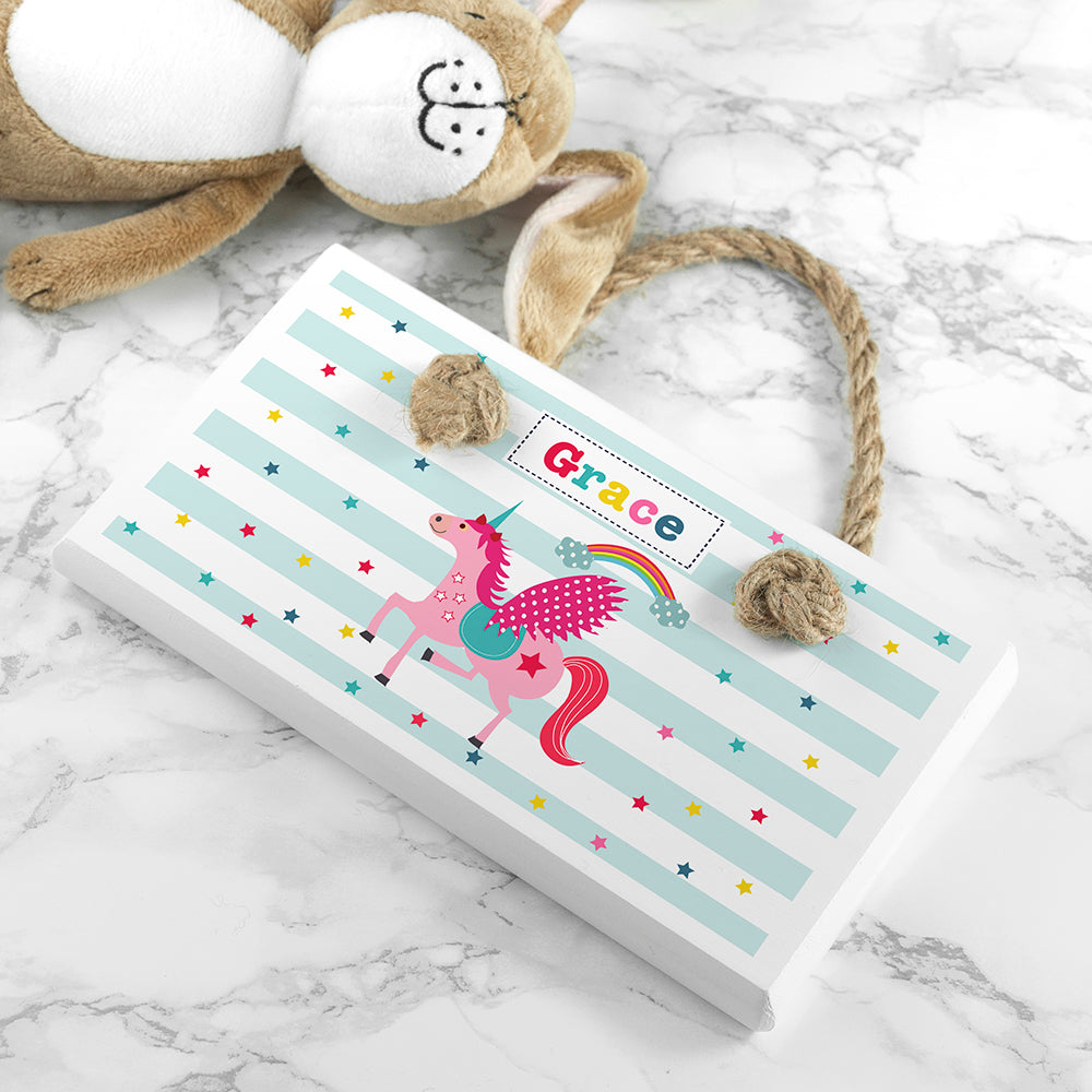 Personalised Kid's Unicorn White Door Sign