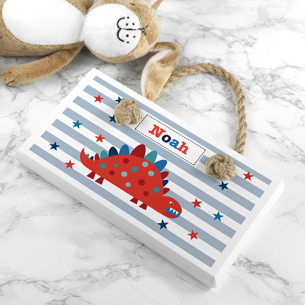 Personalised Kid's Dinosaur White Door Sign