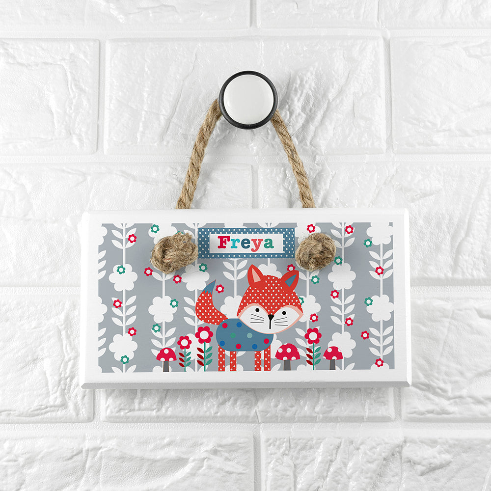 Personalised Kid's Little Fox White Door Sign