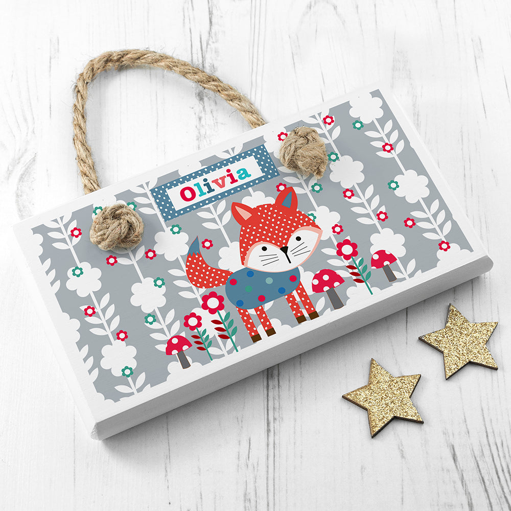 Personalised Kid's Little Fox White Door Sign