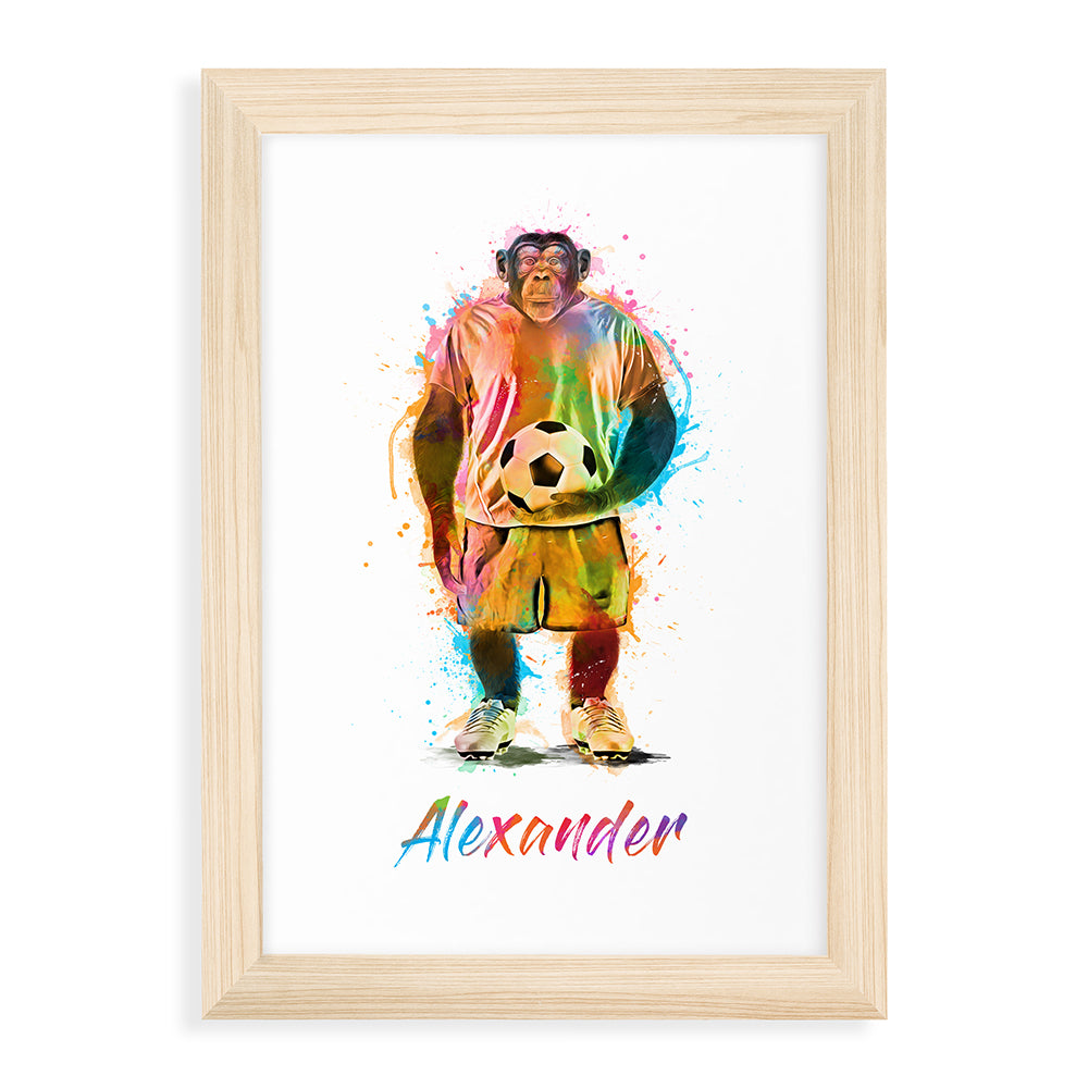 Personalised Watercolour Chimpanzee Football Print