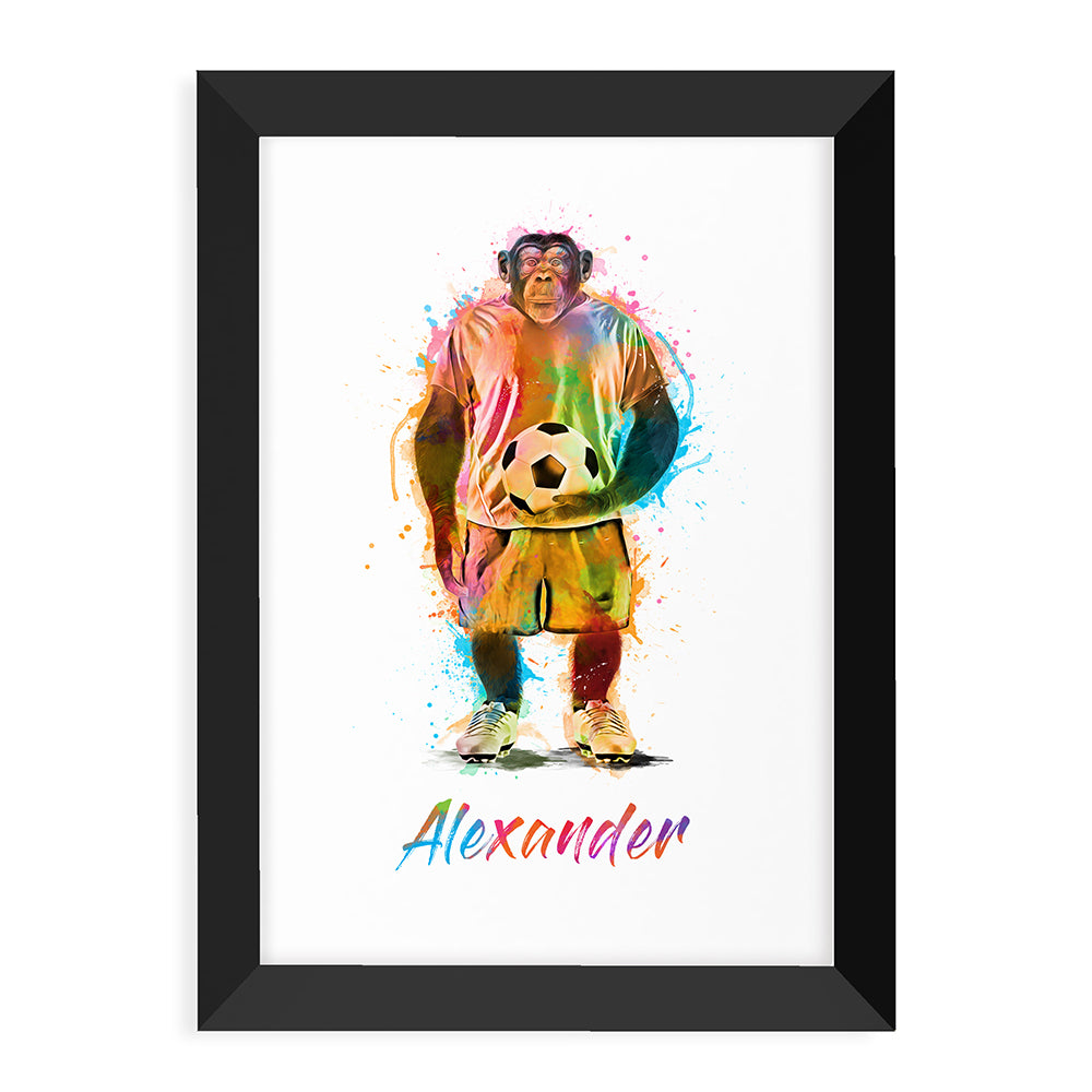 Personalised Watercolour Chimpanzee Football Print