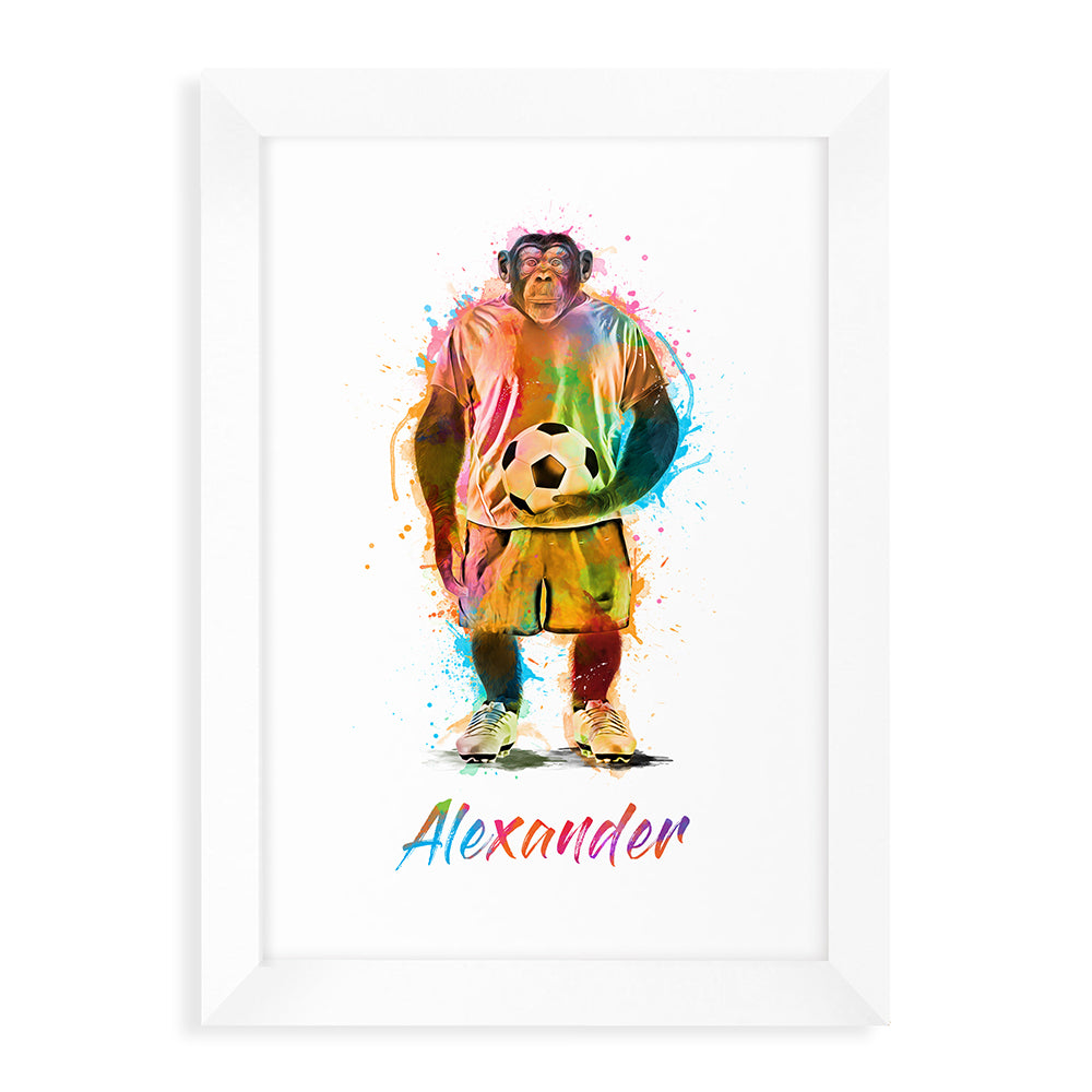 Personalised Watercolour Chimpanzee Football Print