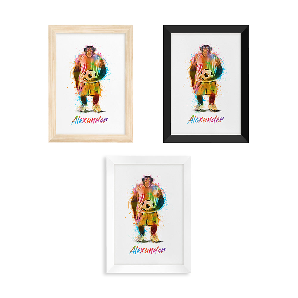 Personalised Watercolour Chimpanzee Football Print