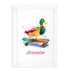 Personalised Watercolour Duck Skateboarding Print