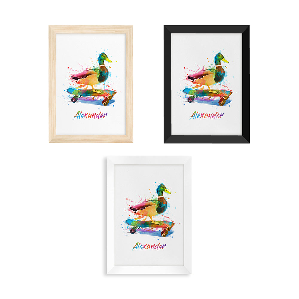 Personalised Watercolour Duck Skateboarding Print