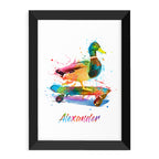 Personalised Watercolour Duck Skateboarding Print