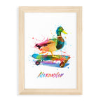 Personalised Watercolour Duck Skateboarding Print
