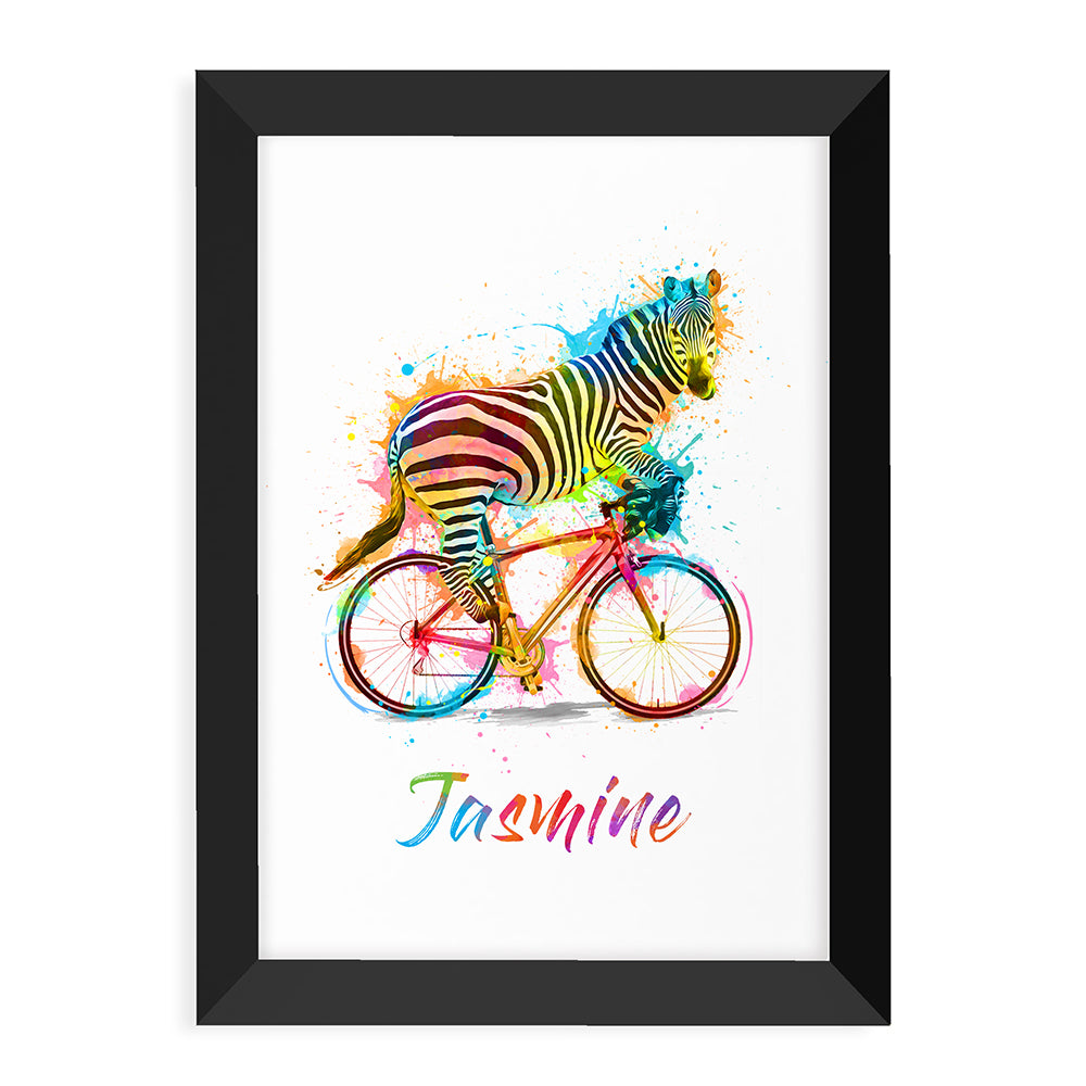 Personalised Watercolour Zebra Cycling Print
