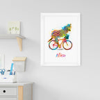 Personalised Watercolour Zebra Cycling Print